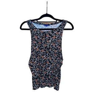 Aeropostale Ribbed Scoop Neck Floral Top - Black - Size L